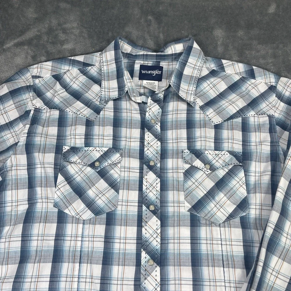 Wrangler Western Shirt Men XL Plaid Long Sleeve Cowboy Pearl Snap Farm Lot of 2 - Picture 3 of 6